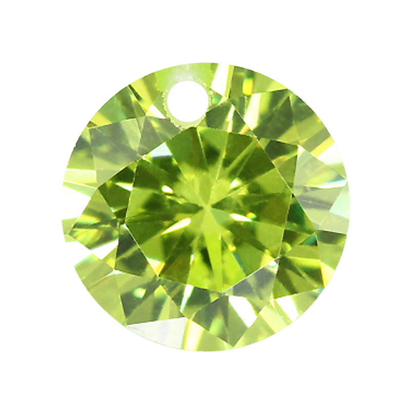 单孔圆形苹果绿色锆石戒面 带孔人造彩色宝石皓石裸石钻