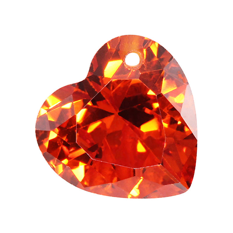 桃心形桔红色锆石单孔裸石 带孔心形人造橘红色宝石皓石
