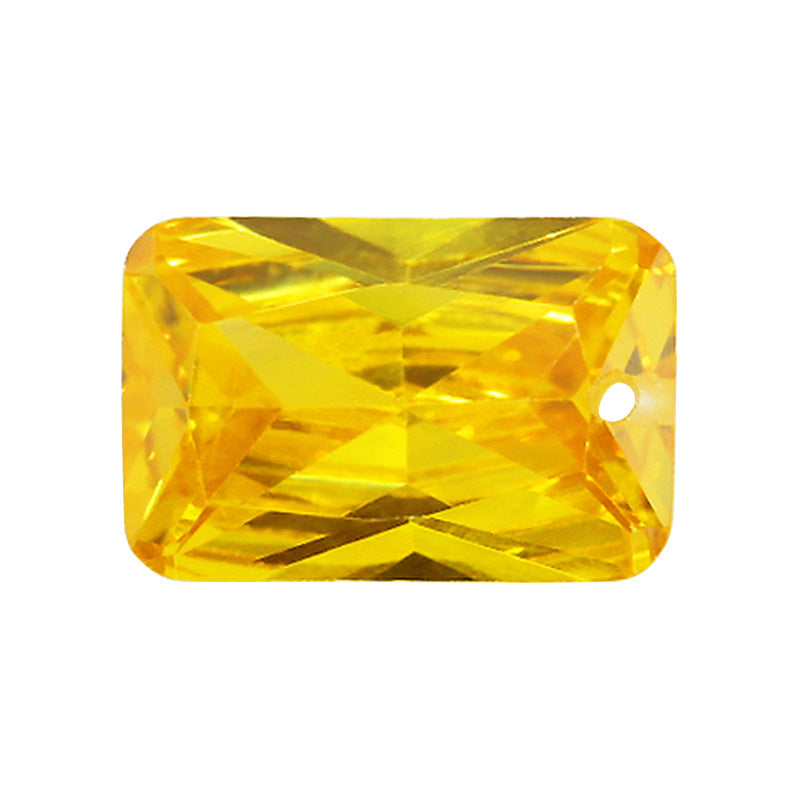 长方倒角车花金黄色锆石中间孔 带孔人造彩色宝石裸石钻