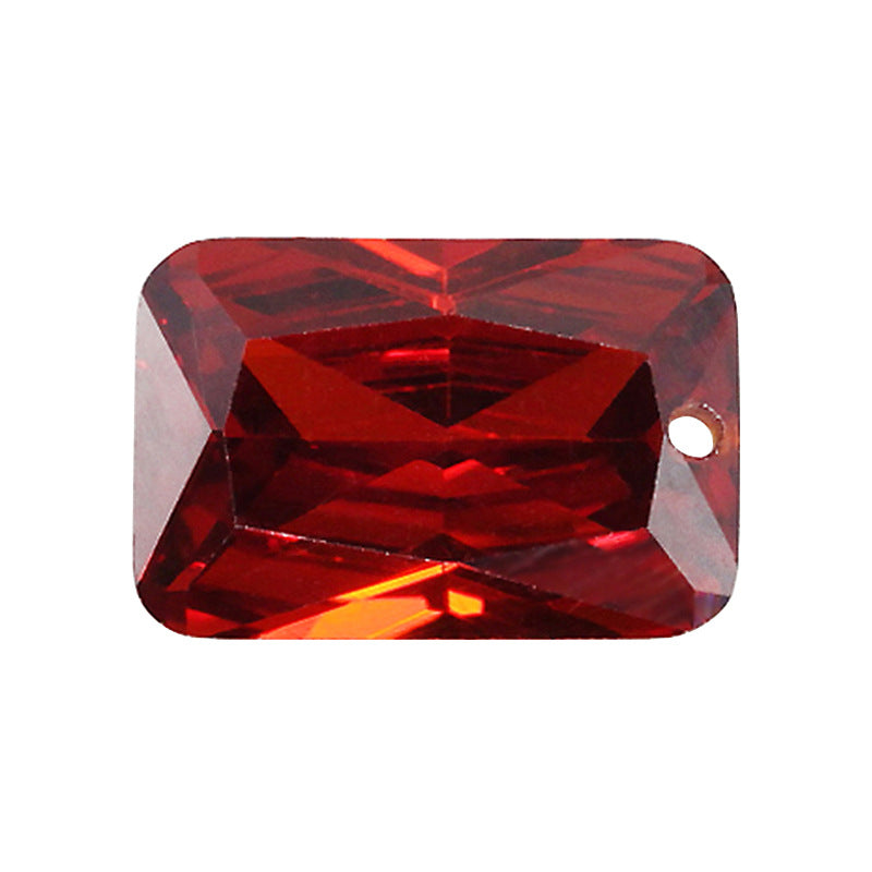 长方倒角车花石榴红色锆石中间孔 带孔人造红宝石裸石钻