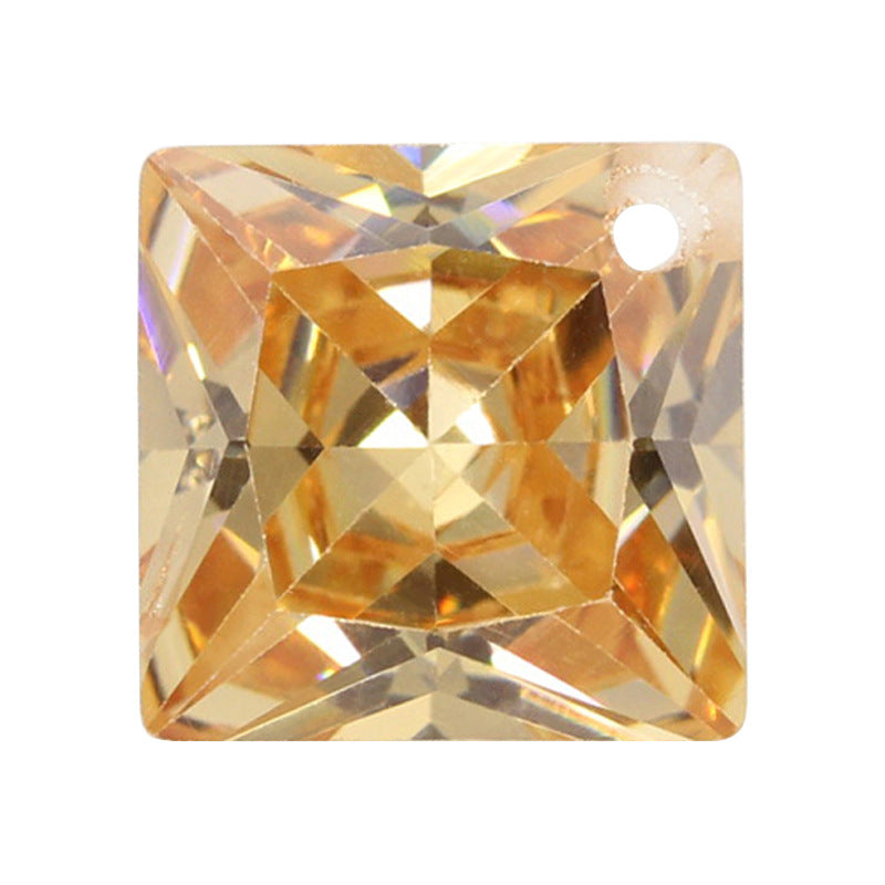 边角孔正方形直角香槟色锆石裸石 公主方边角孔彩色散珠
