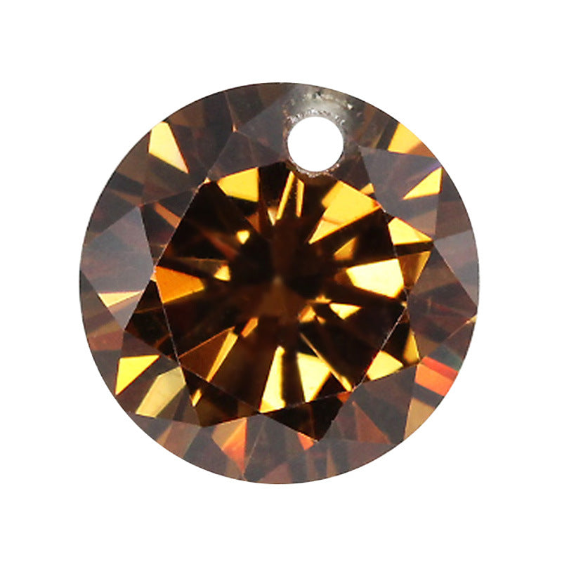 圆形咖啡色锆石戒面单孔裸石 打洞人造茶色宝石镶首饰品
