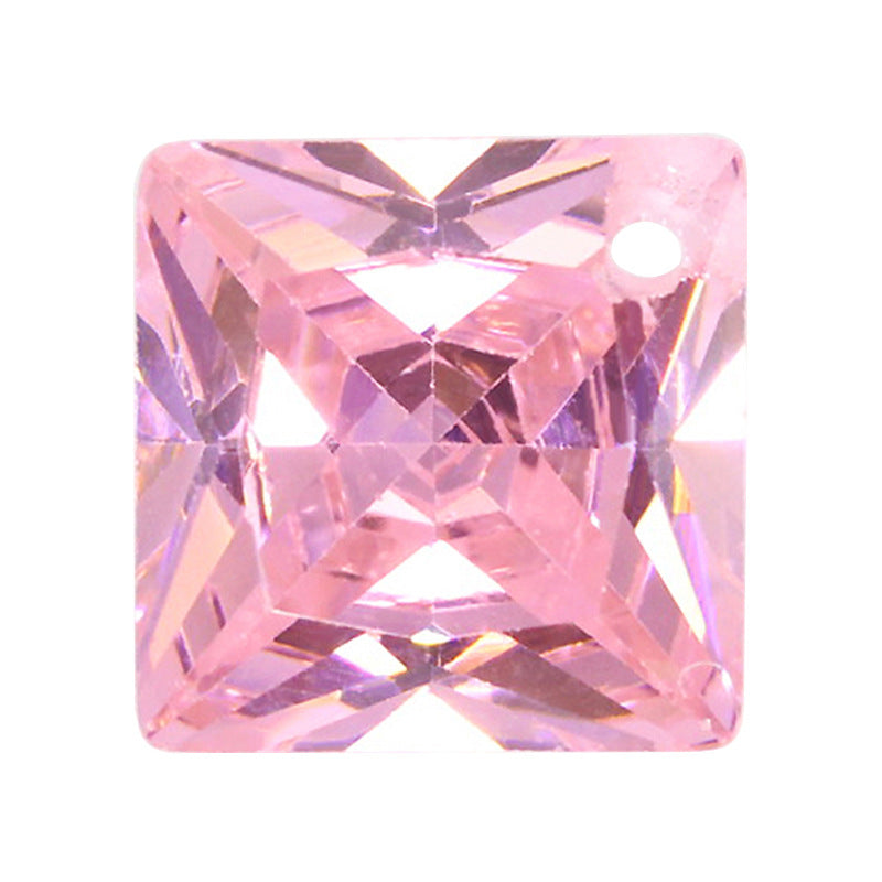 正方形直角粉红色锆石单孔裸石 公主方边角孔CZ宝石戒面