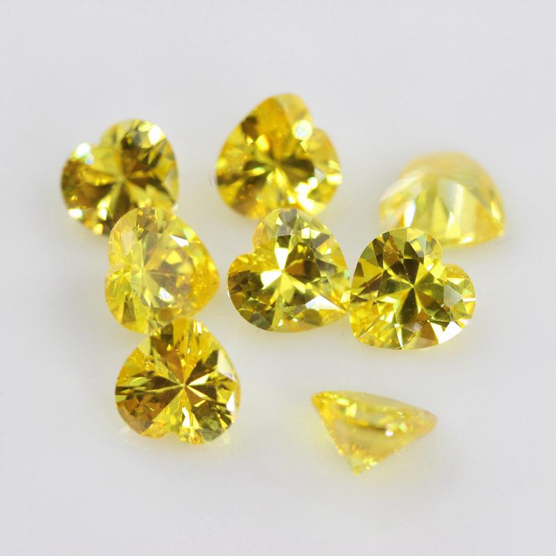金黄色 心形锆石裸石 人造尖底CZ饰品戒面彩色皓石DIY