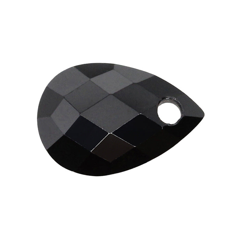 梨形双龟面黑色锆石单孔裸石 带孔水滴形戒面黑锆散珠