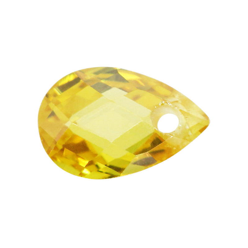 梨形双龟面金黄色锆石单孔裸石 打洞水滴形格子面cz散珠