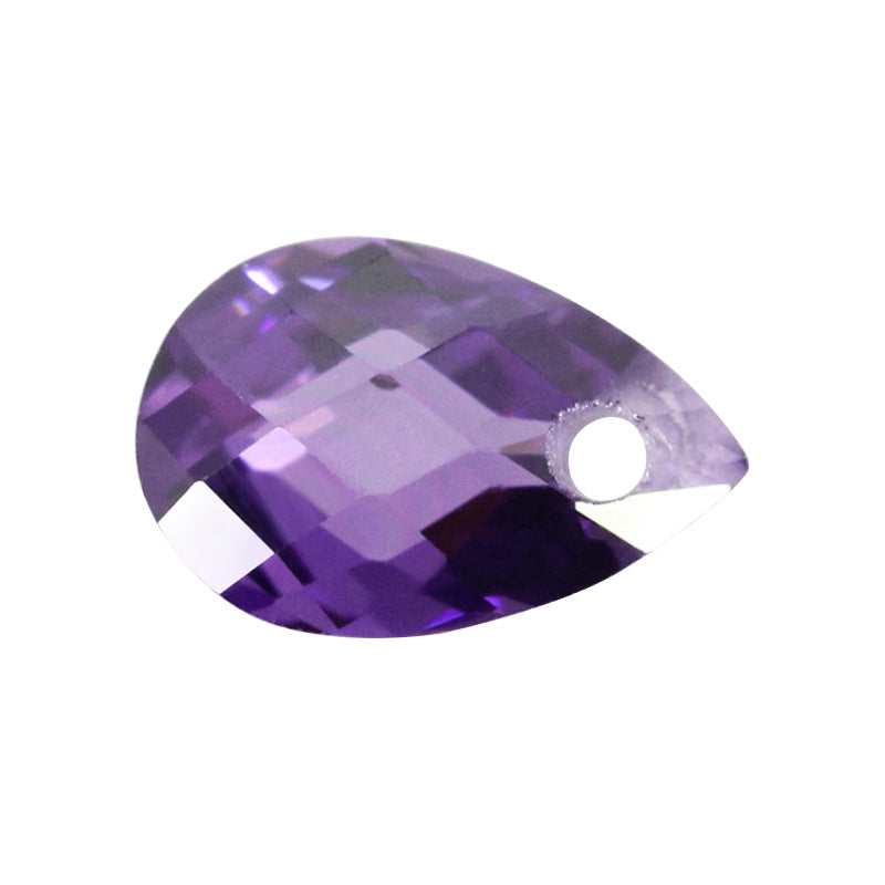 梨形双龟面紫红色锆石单孔 水滴形格子面带孔人造cz宝石
