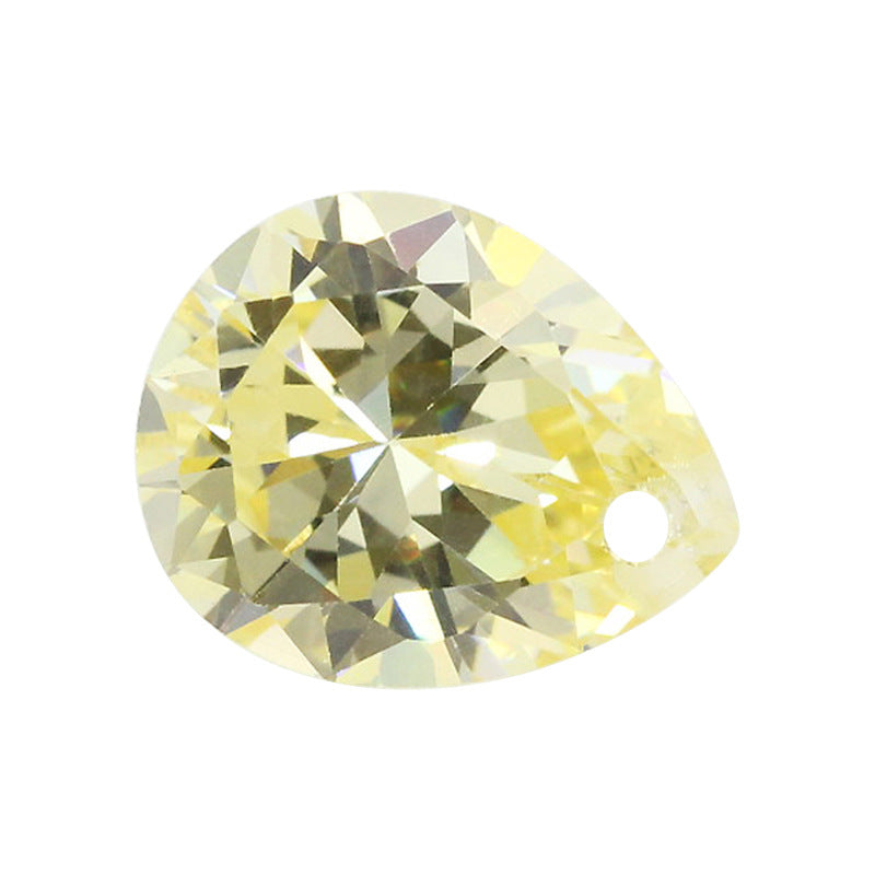 梨形鹅黄色锆石戒面单孔裸石 打洞水滴形人造柠檬黄宝石