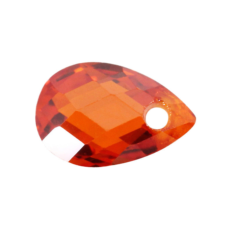 梨形双龟面桔红色锆石单孔 水滴形格子面人造橘红色宝石
