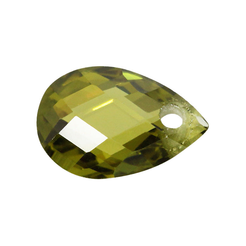 梨形双龟面橄榄绿色锆石单孔批发 水滴形戒面裸石主石钻