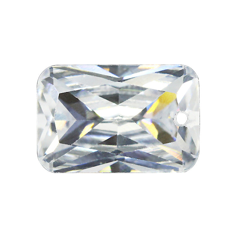 长方倒角车花白色锆石中间孔 带孔小八角人造CZ锆石白锆