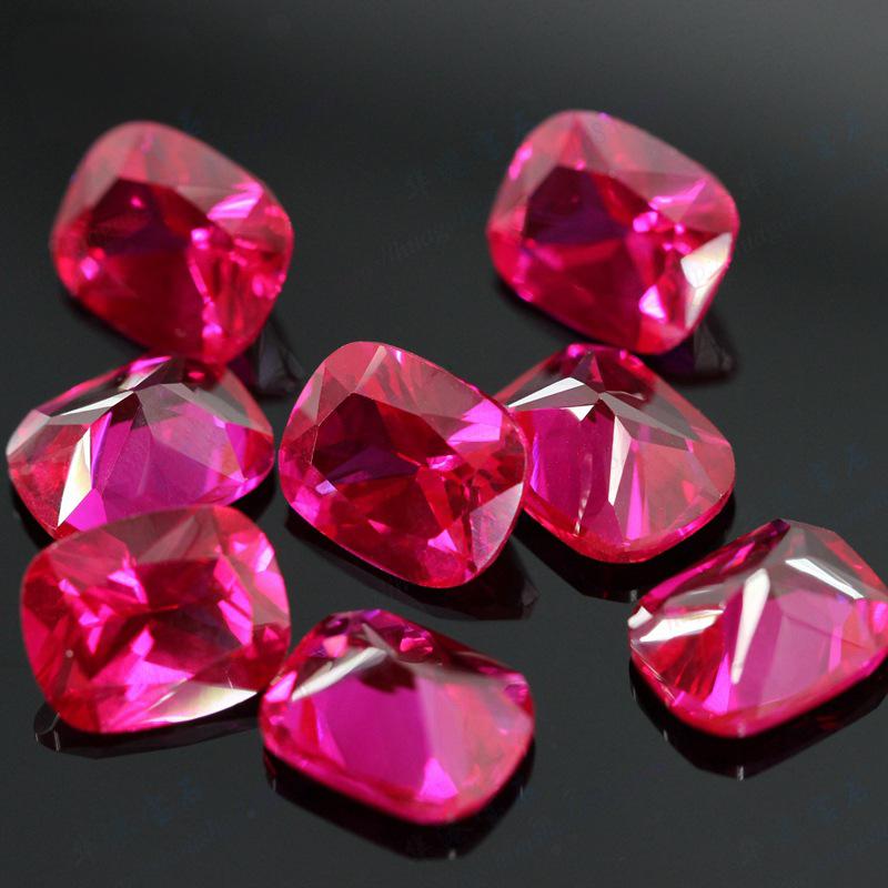 肥长方形5#红刚玉戒面 枕形人造合成Ruby鸽血红宝石裸石