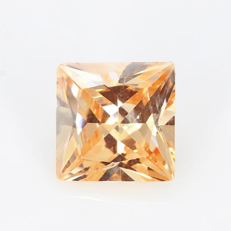 单孔香槟色锆石公主方尖底裸石批发 人造CZ打孔饰品首饰