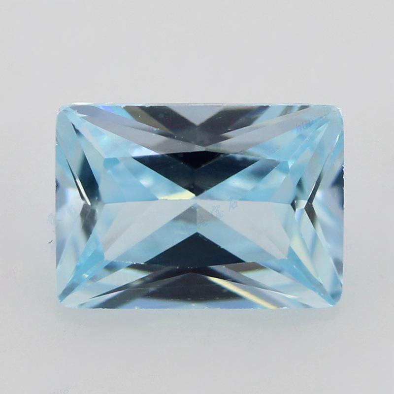 长方形直角浅海蓝色锆石裸石 人造CZ皓石海蓝锆戒面批发