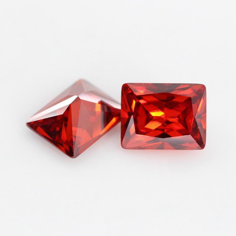 长方形直角石榴红色锆石裸石 大红色CZ皓石车花戒面首饰