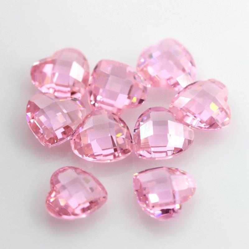 心形粉红色立方氧化锆石裸石 双龟格子面饰品配件DIY