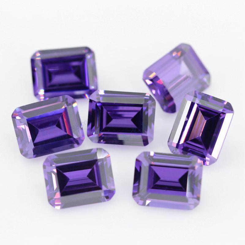 长方形倒角车平紫红色锆石裸石 祖母绿切割合成戒面AAA