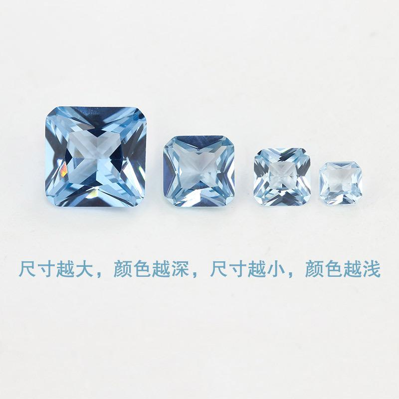 正方形倒角车花106#尖晶蓝裸石 人造浅蓝宝石戒面饰品钻