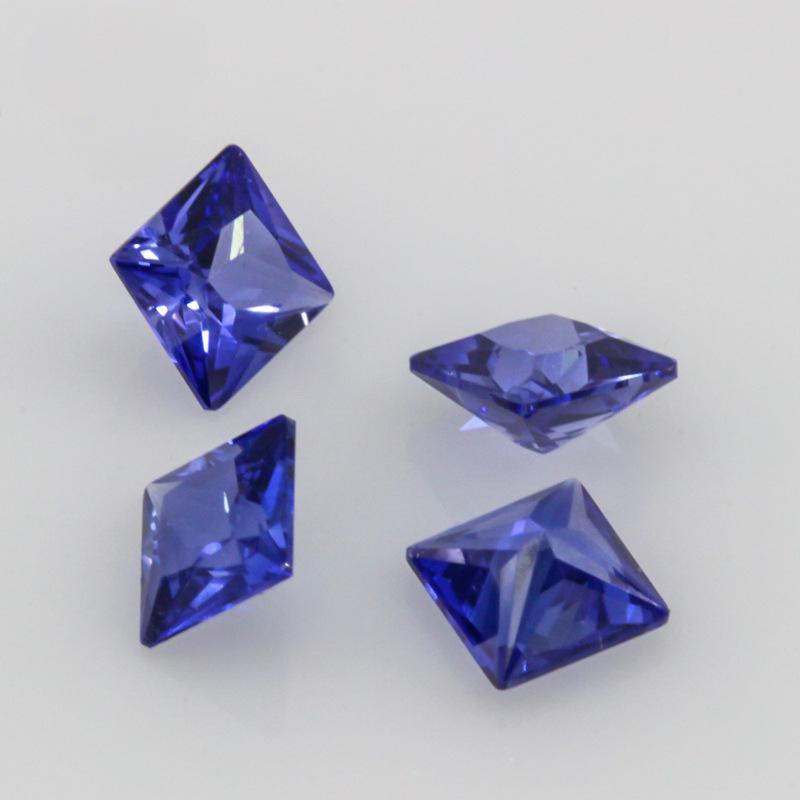 正方形直角33#蓝刚玉裸石 公主方33号人工钻蓝宝石批发