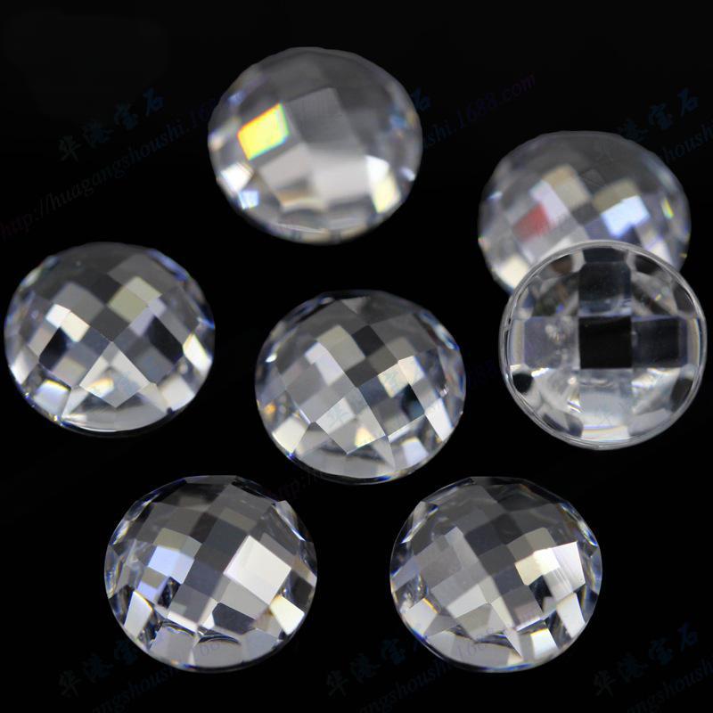 平底龟面锆石裸石批发 圆形格子面白色皓石立方氧化锆