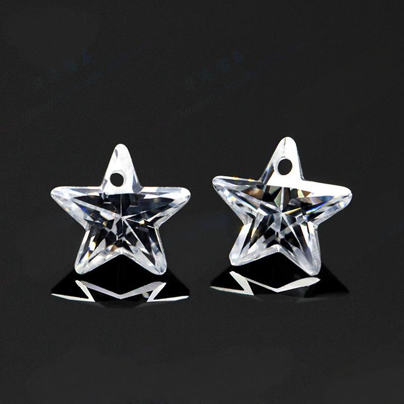 5A单孔五角星锆石白色裸石 耳钉耳坠打孔带孔有孔cz皓石