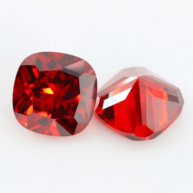 石榴红色肥正方形锆石裸石 枕形戒面大红色皓石宝石批发