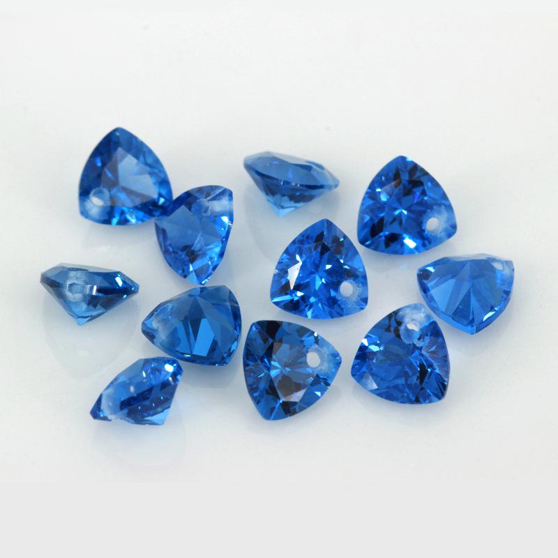 单孔肥三角119#蓝尖晶宝石裸石戒面 人造胖三角浅蓝色