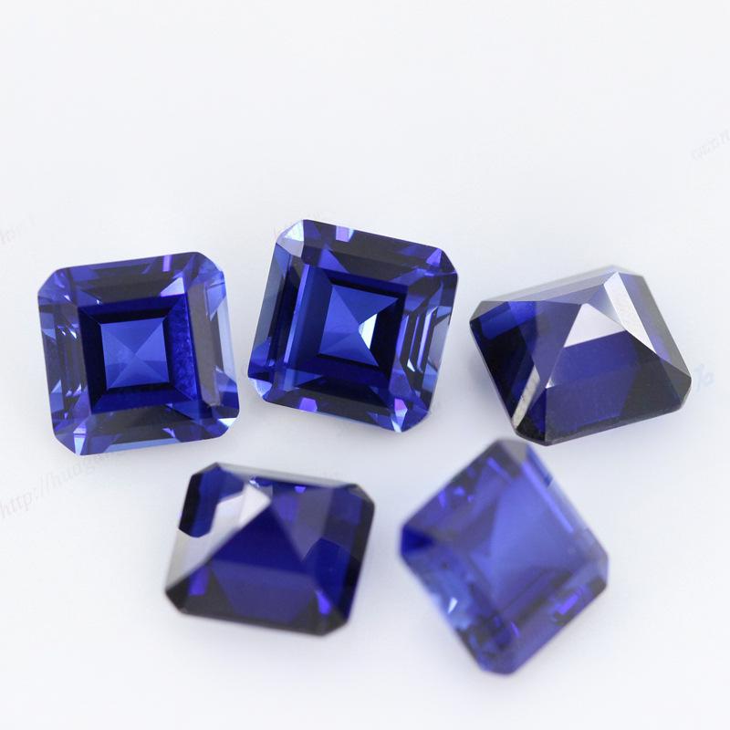 正方倒角车平34#蓝刚玉裸石批发 34号合成兰宝石戒面主