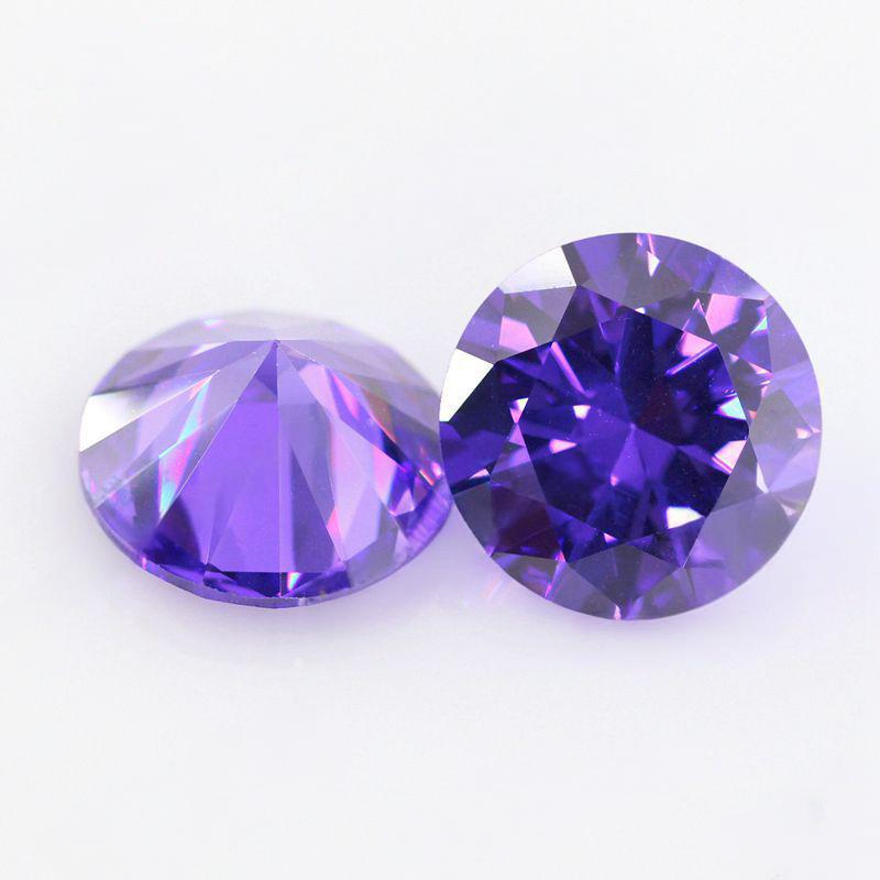圆形紫兰色锆石裸石批发 人造钻紫蓝色皓石宝石尖底戒面