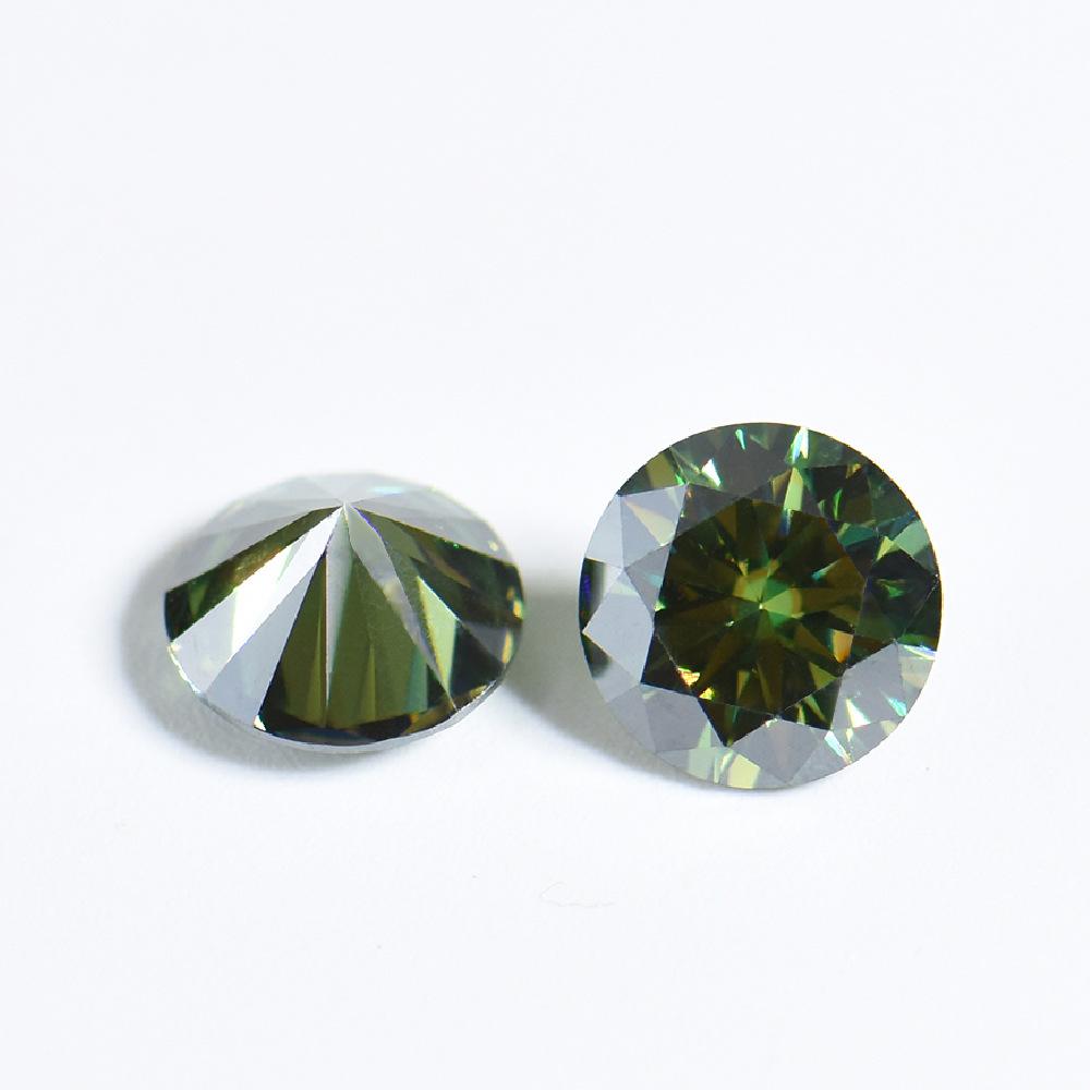 莫桑工厂墨绿色莫桑石圆形八心八箭切工莫桑裸石VVS净度宝石批发