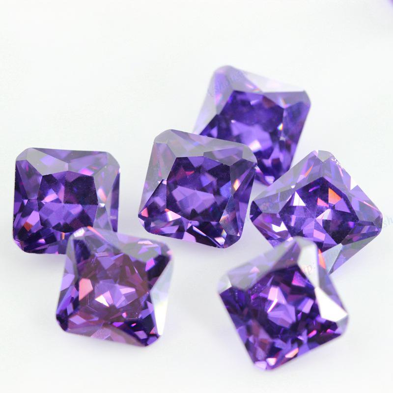 正方形倒角车花紫红色锆石 AAA皓石CZ裸石戒面饰品批发