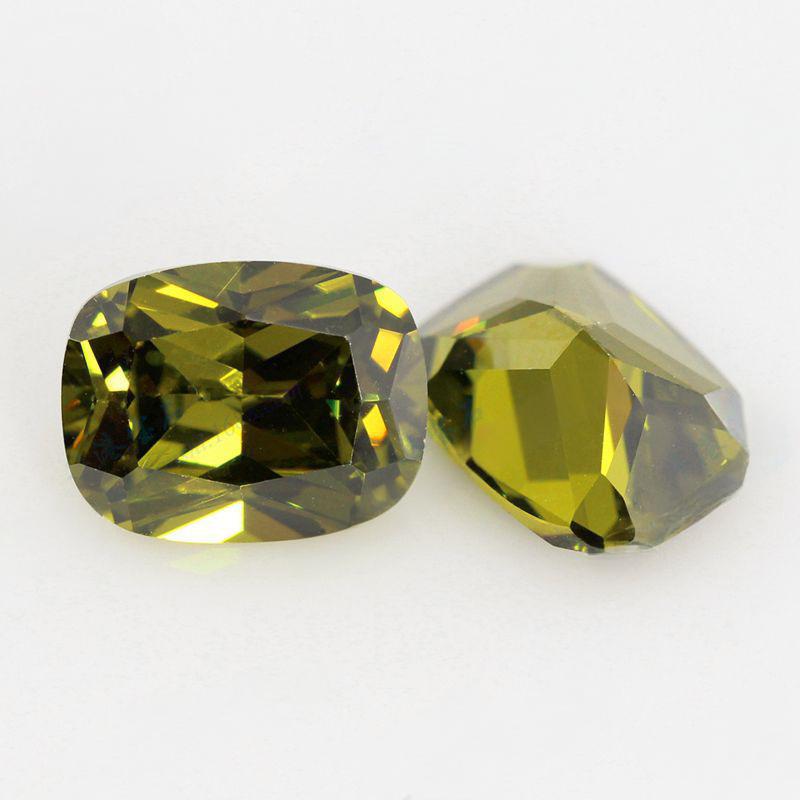 肥长方形橄榄绿锆石裸石 枕形合成立方氧化锆CZ宝石批发