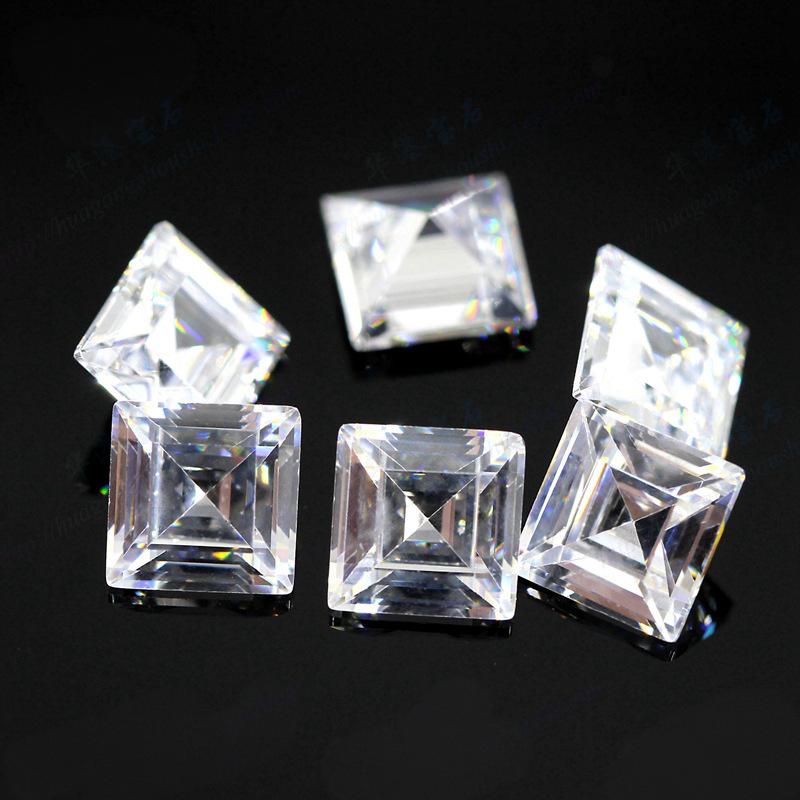 5A正方形直角车平白色锆石裸石 合成立方氧化锆人造CZ
