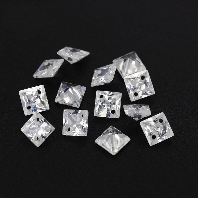 边角双孔正方形直角白色锆石裸石 公主方透明色宝石批发