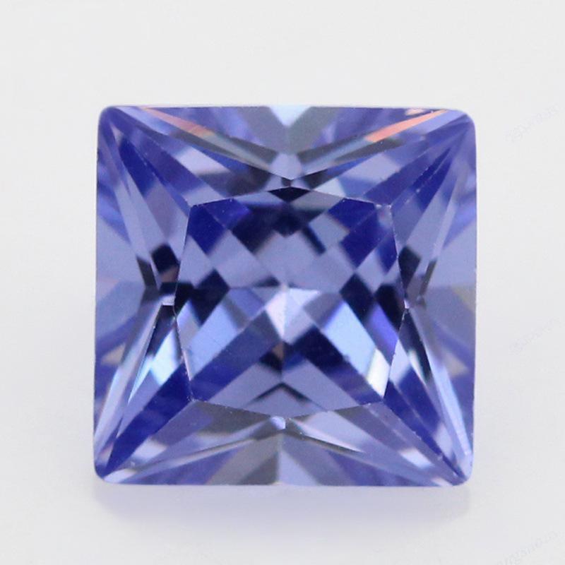 正方形直角车花浅坦桑兰锆石裸石 公主方合成浅坦桑锆蓝