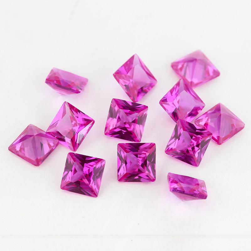正方形直角3#红刚玉裸石 合成公主方红宝石饰品配件批发