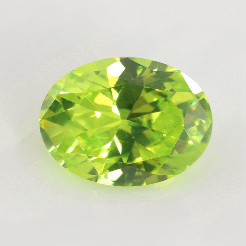 蛋形苹果绿色锆石戒面裸石 椭圆形合成黄绿色CZ皓石宝石