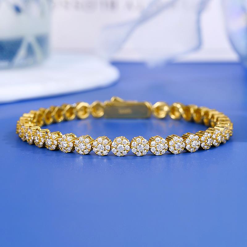 跨境围镶莫桑石手链ins女生银镀黄金网球链简约气质手饰品批发