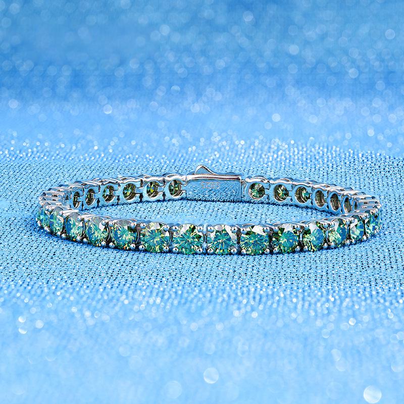 欧美跨境新款绿色网球手链女925银满镶莫桑源头厂家现货外贸代发