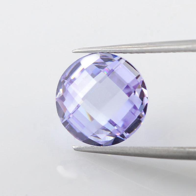 圆形变蓝锆双龟面裸石批发 格子面浅蓝锆石彩色宝石首饰