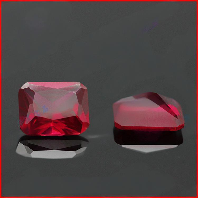 长方形倒角8#红刚玉戒面 人造合成Ruby钻红宝石裸石批发