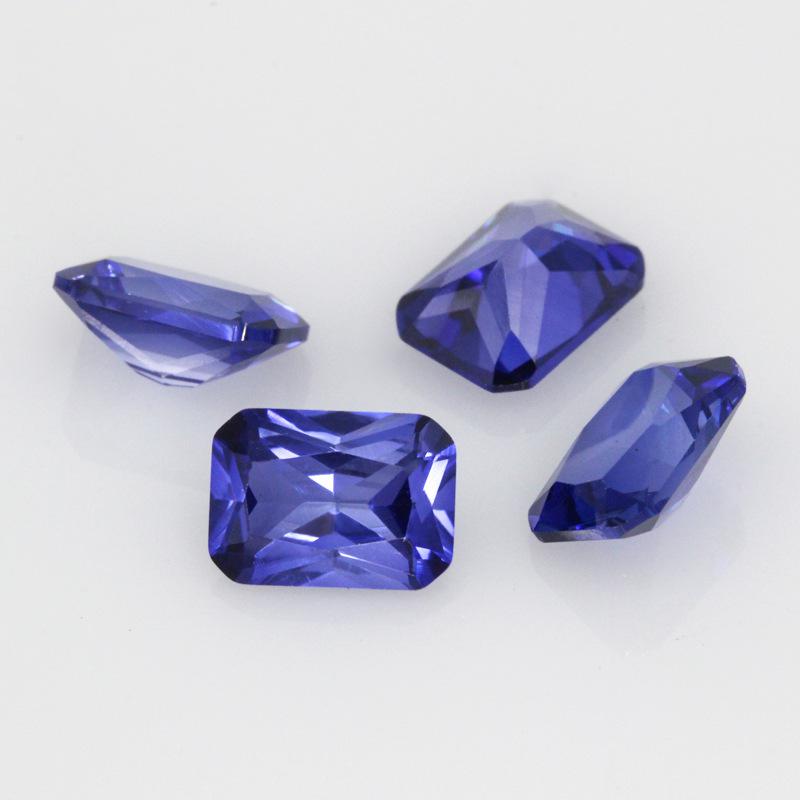 长方形倒角车花33#蓝刚玉批发 人造合成蓝宝石裸石戒面