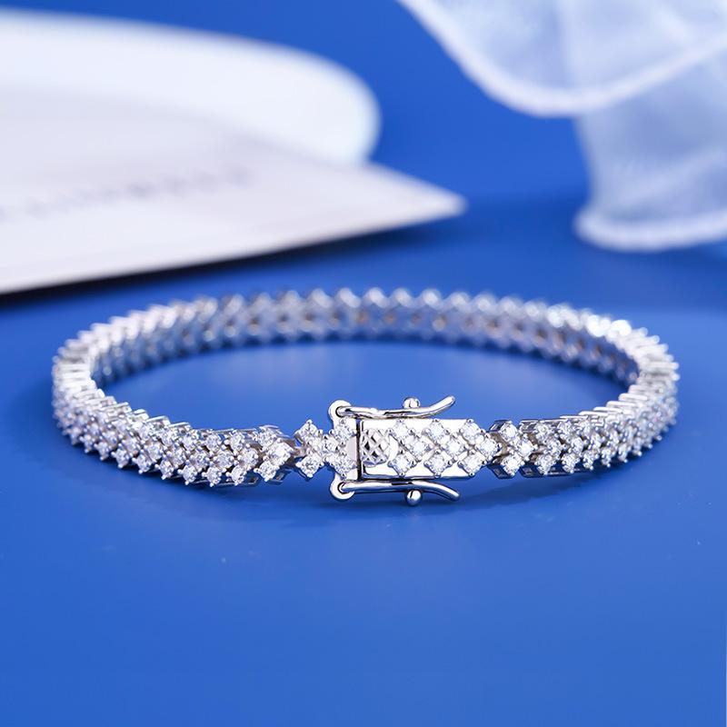 跨境莫桑石手链ins小众设计女生银单排网球链爱心简约气质手饰品