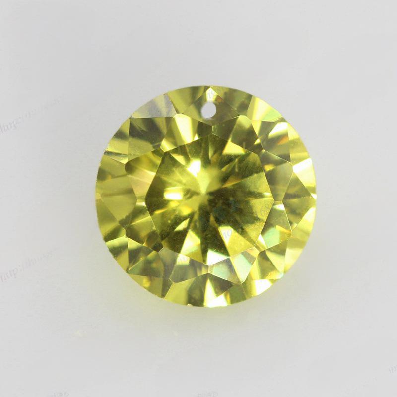圆形橄榄黄色锆石单孔裸石批发 人造CZ边缘打孔饰品首饰