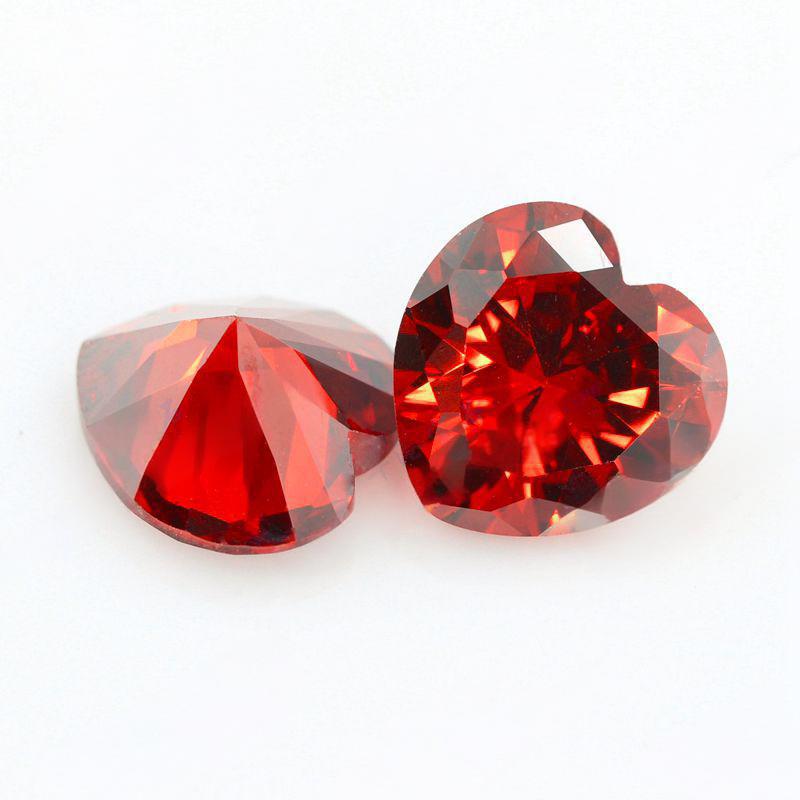 石榴红色 心形锆石裸石 大红色人造尖底CZ首饰戒面DIY