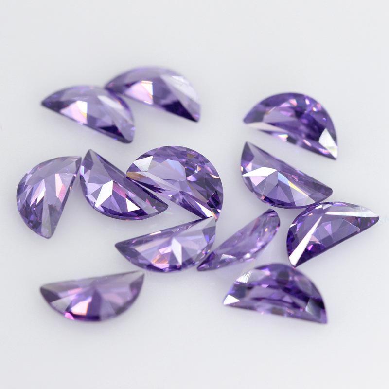 紫红色半月形锆石裸石钻 月亮形半圆形人造宝石饰品批发