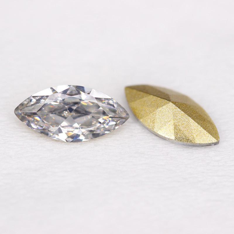 镀金黄底马眼形白色锆石裸石 人造CZ钻石树叶形尖底皓石