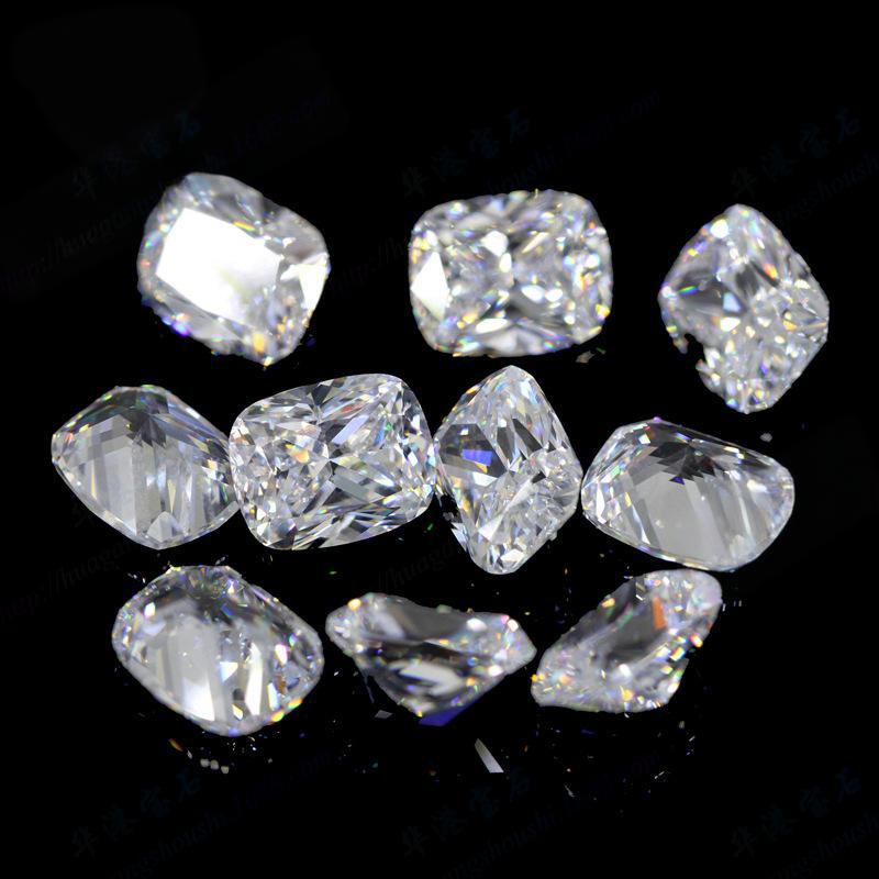 9A肥长方形白色锆石裸石 枕形三花戒面仿钻人造皓石宝石