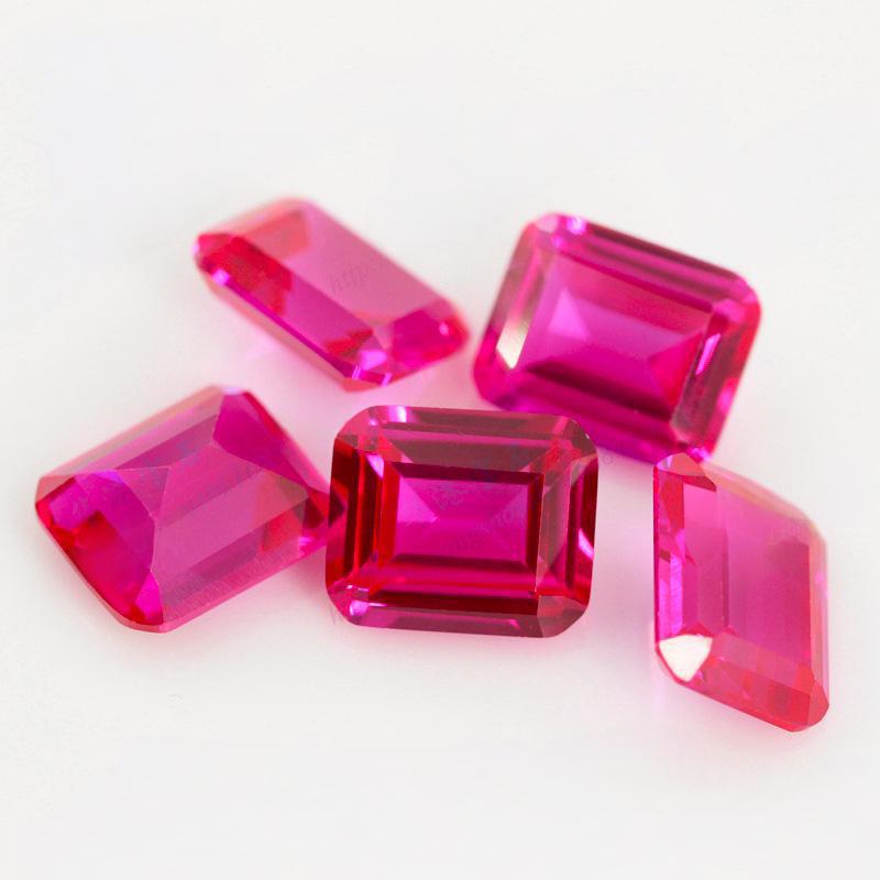 长方倒角车平3#红刚玉裸石 祖母绿形切割人造钻Ruby批发