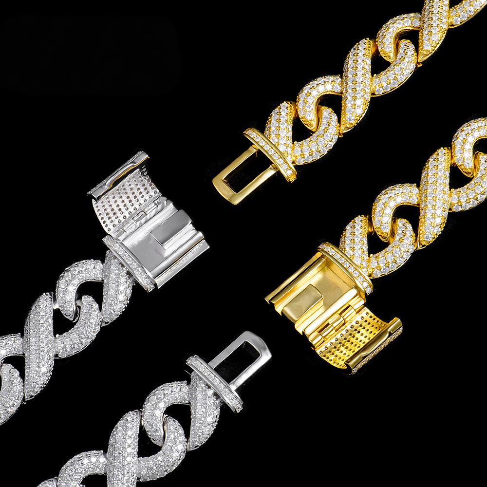 欧美跨境首饰新款个性8字形古巴链条男式轻奢手链莫桑石手链